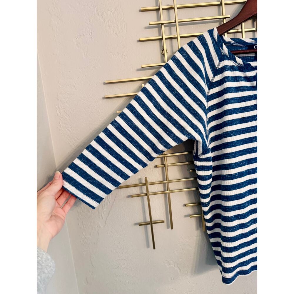 Chaps Blue White Striped Lace Up Nautical Top M - Picture 2 of 7
